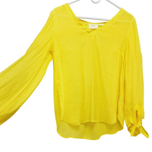 Maeve By Anthropologie Womens Yellow V-Neck Blouse With Bow Sleeves Size Small - Picture 12 of 12